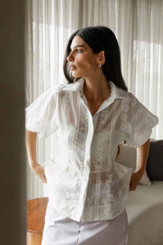 Blusa Mangas Bufantes Off White