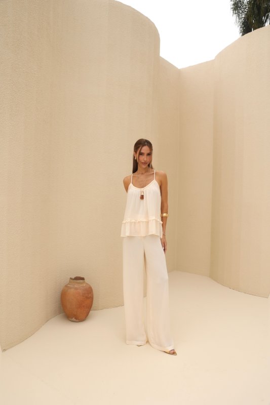 Conjunto Chiffon Yoriu Blusa de Alça com Cordão no Decote e Calça