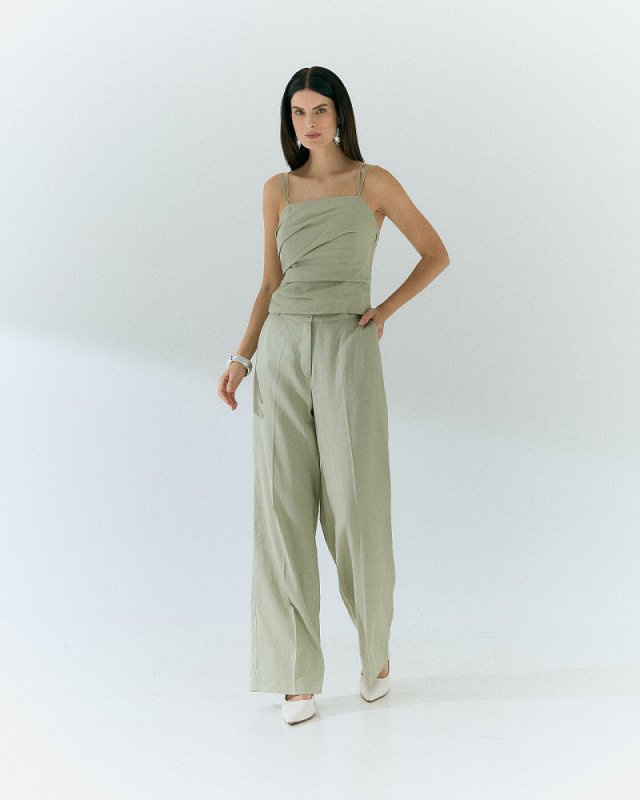 Calça Pantalona Viscose Linho sem Pregas na Frente