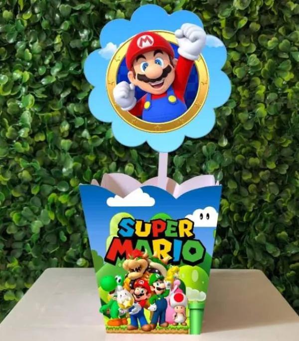 Kit Festa 10 Centro De Mesa Cachepô Aniversário Super Mario