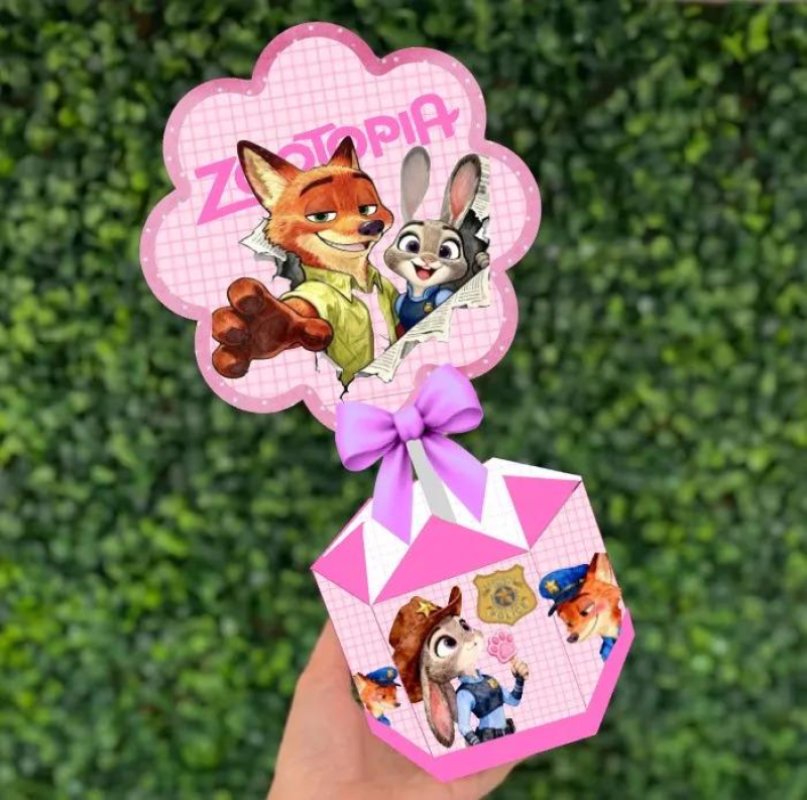 Kit Personalizado 10 Centro Demesa Aniversário Zootopia Rosa