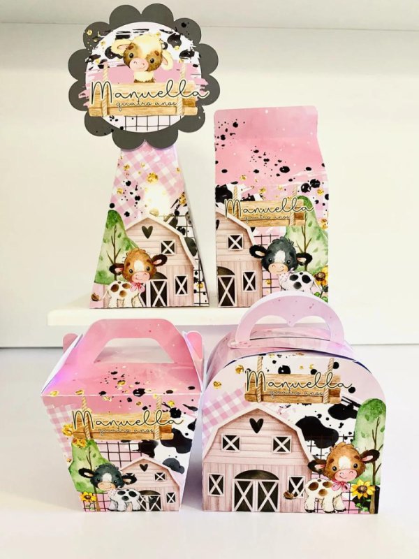 Kit Personalizado 10 Caixinhas Aniversário Fazendinha Rosa