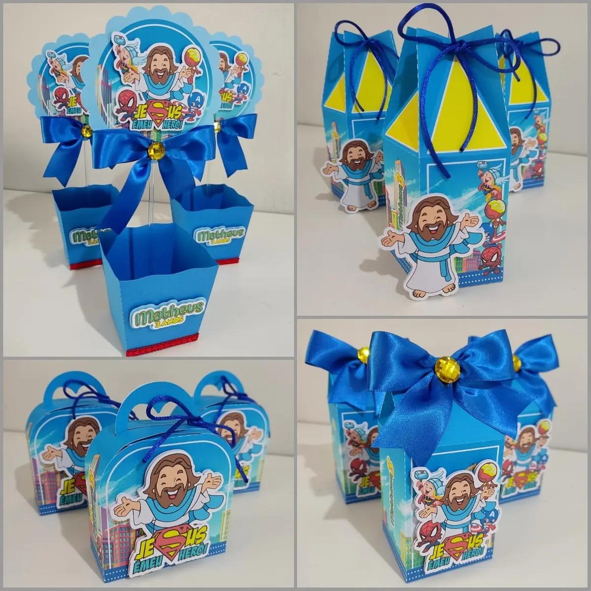 Kit Personalizado 10 Caixinhas Festa Aniversário Jesus Herói