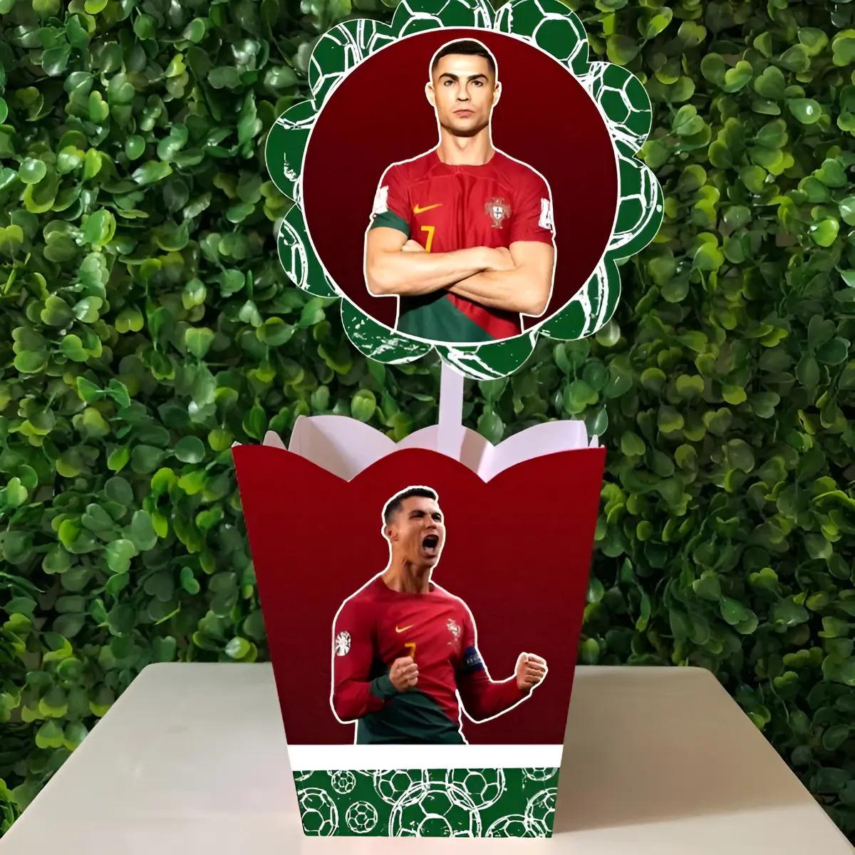 Kit Festa 10 Centro De Mesa Cachepô Cristiano Ronaldo