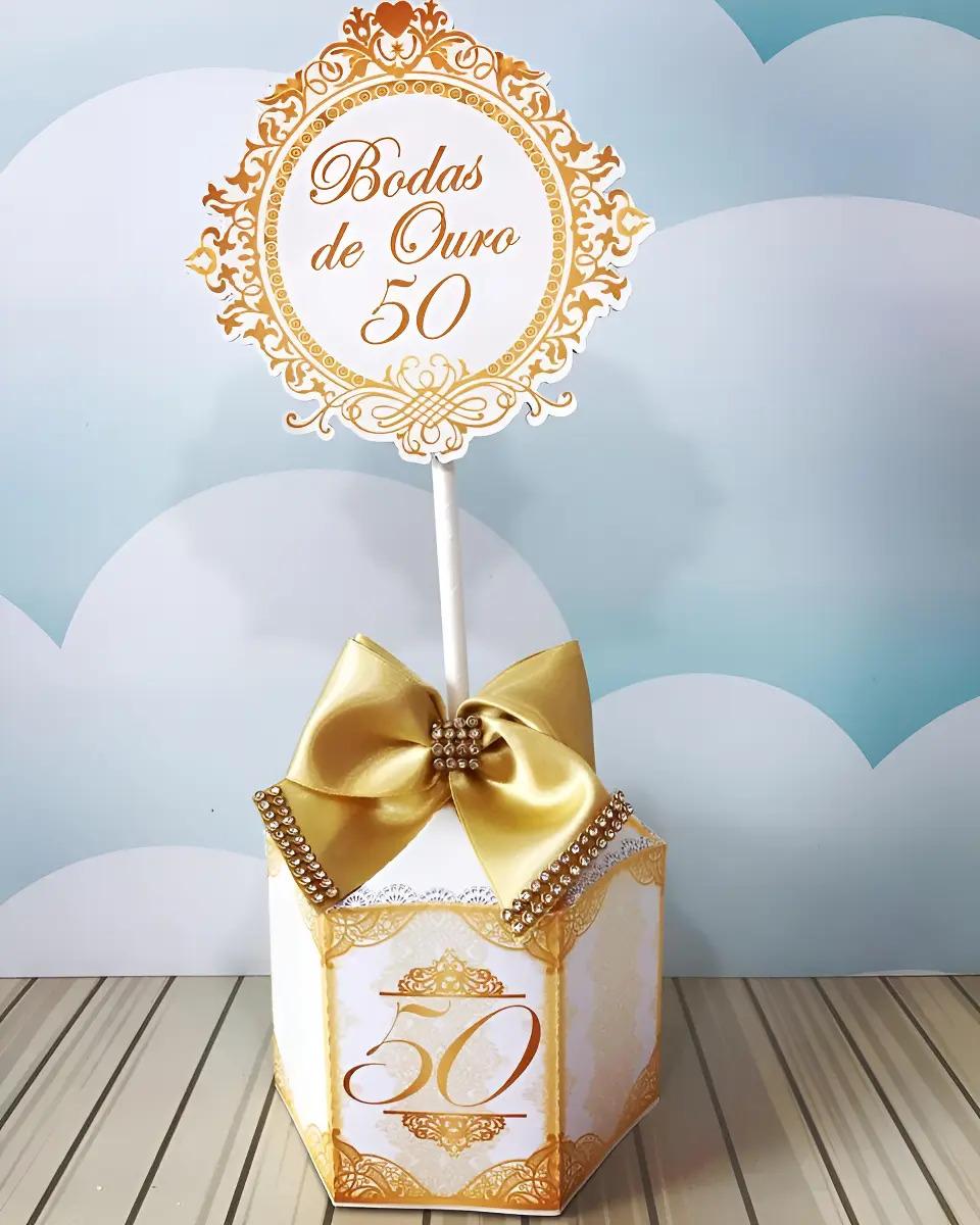 Kit Personalizado 10 Centro Mesa Aniversário Bodas De Ouro