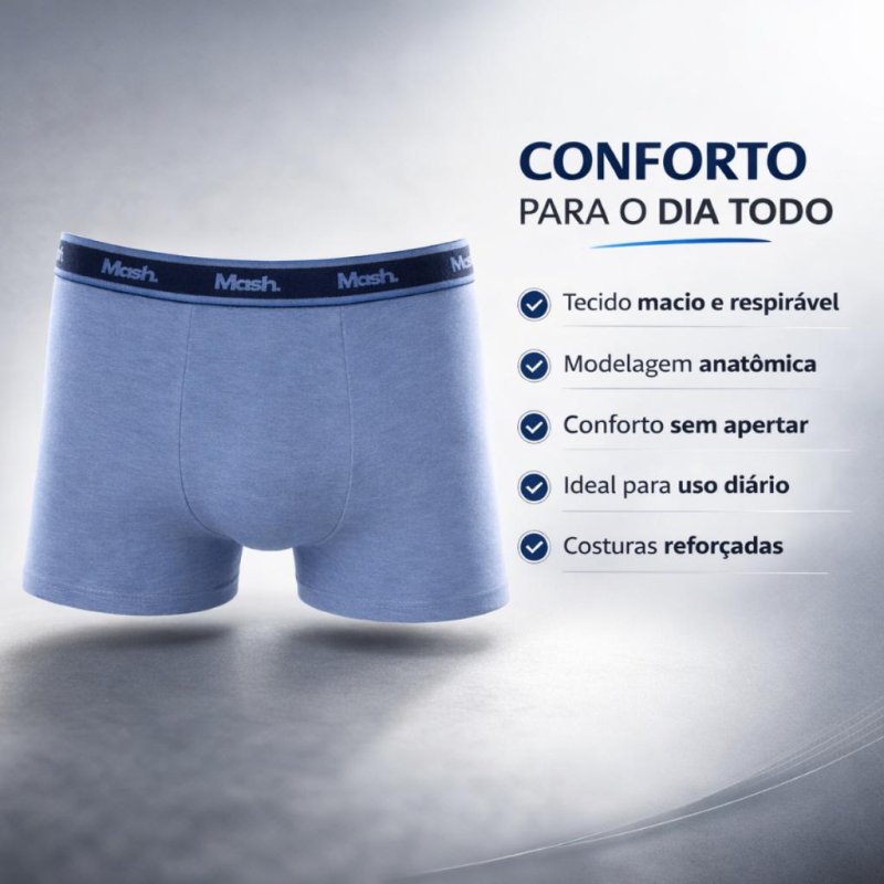 Kit 3 Cuecas Boxer Mash Masculina Algodão Confortável Original Dia a Dia Confortável Elástica
