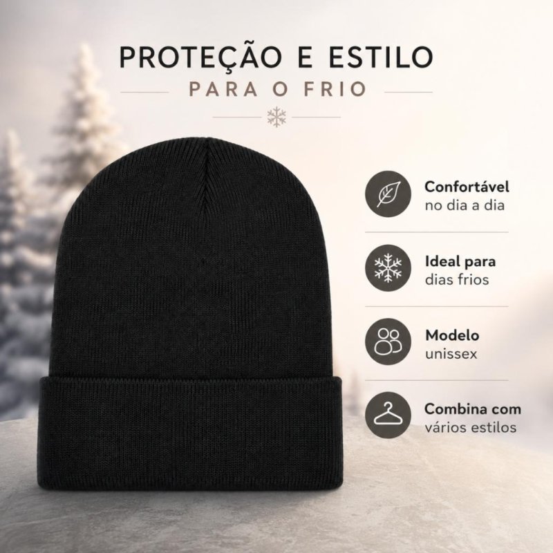 Touca Unissex Frio Gorro Masculino Feminino Inverno Toca Elástica Confortável Promoção Preta Básica