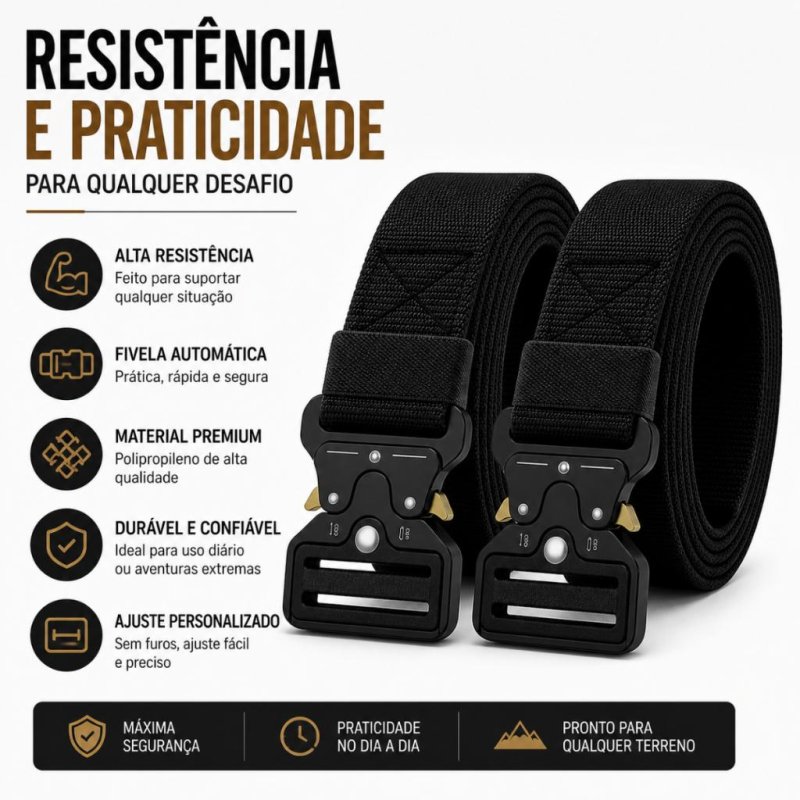 Kit 2 Cintos Elástico Engate Rápido Tático Militar Fivela Reforçada Adulto 115cm até 140cm Preto Verde Bege